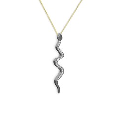 Retil Yılan Kolye - Swarovski 925 ayar siyah rodyum kaplama gümüş kolye (40 cm altın rolo zincir) #123r4ha