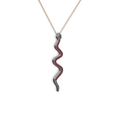 Retil Yılan Kolye - Garnet 925 ayar siyah rodyum kaplama gümüş kolye (40 cm rose altın rolo zincir) #12goq2o