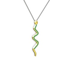 Retil Yılan Kolye - Yeşil kuvars 14 ayar altın kolye (40 cm gümüş rolo zincir) #12ural