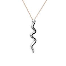 Retil Yılan Kolye - Siyah zirkon 18 ayar beyaz altın kolye (40 cm rose altın rolo zincir) #12yps4v