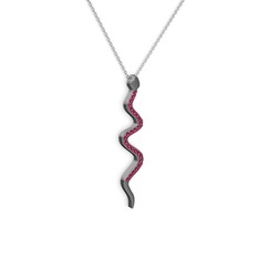 Retil Yılan Kolye - Rodolit garnet 925 ayar siyah rodyum kaplama gümüş kolye (40 cm beyaz altın rolo zincir) #130ccnl