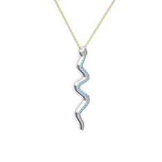 Retil Yılan Kolye - Akuamarin 14 ayar beyaz altın kolye (40 cm gümüş rolo zincir) #17l8ry0