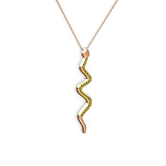 Peridot 18 ayar rose altın kolye (40 cm rose altın rolo zincir)