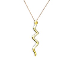 Retil Yılan Kolye - Beyaz zirkon 14 ayar altın kolye (40 cm rose altın rolo zincir) #19viq8p