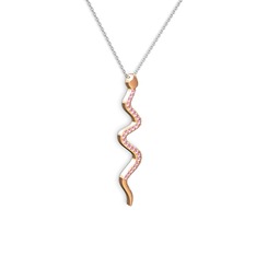 Retil Yılan Kolye - Pembe kuvars 18 ayar rose altın kolye (40 cm beyaz altın rolo zincir) #1c1pawt