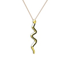 Retil Yılan Kolye - Siyah zirkon 14 ayar altın kolye (40 cm rose altın rolo zincir) #1c3dai7