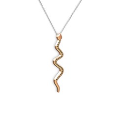 Retil Yılan Kolye - Dumanlı kuvars 925 ayar rose altın kaplama gümüş kolye (40 cm beyaz altın rolo zincir) #1c7sm0r