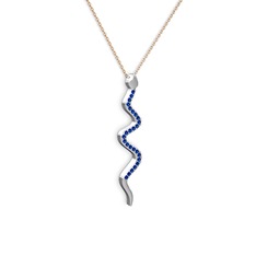 Retil Yılan Kolye - Lab safir 8 ayar beyaz altın kolye (40 cm gümüş rolo zincir) #1e88f33