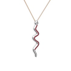 Retil Yılan Kolye - Garnet 18 ayar beyaz altın kolye (40 cm rose altın rolo zincir) #1f1oy10