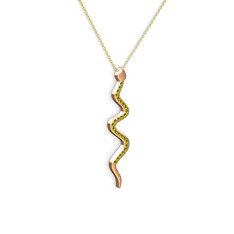 Retil Yılan Kolye - Peridot 925 ayar rose altın kaplama gümüş kolye (40 cm altın rolo zincir) #1gbdyma