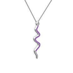 Retil Yılan Kolye - Ametist 8 ayar beyaz altın kolye (40 cm gümüş rolo zincir) #1gn9h2j