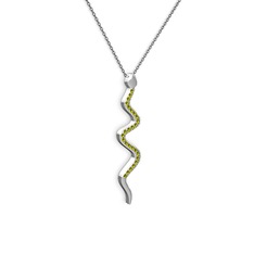 Peridot 14 ayar beyaz altın kolye (40 cm gümüş rolo zincir)