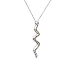 Retil Yılan Kolye - Dumanlı kuvars 925 ayar gümüş kolye (40 cm beyaz altın rolo zincir) #1ia337f