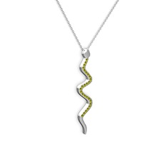 Peridot 18 ayar beyaz altın kolye (40 cm beyaz altın rolo zincir)