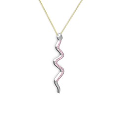 Retil Yılan Kolye - Pembe kuvars 14 ayar beyaz altın kolye (40 cm altın rolo zincir) #1jbq8hn