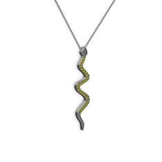Retil Yılan Kolye - Peridot 925 ayar siyah rodyum kaplama gümüş kolye (40 cm gümüş rolo zincir) #1jt7su9