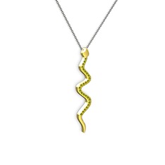 Peridot 14 ayar altın kolye (40 cm gümüş rolo zincir)