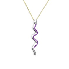 Ametist 14 ayar beyaz altın kolye (40 cm altın rolo zincir)