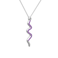 Ametist 18 ayar beyaz altın kolye (40 cm beyaz altın rolo zincir)