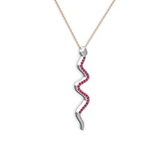 Rodolit garnet 18 ayar beyaz altın kolye (40 cm rose altın rolo zincir)