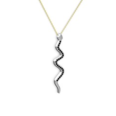 Retil Yılan Kolye - Siyah zirkon 925 ayar gümüş kolye (40 cm altın rolo zincir) #1ofzirk
