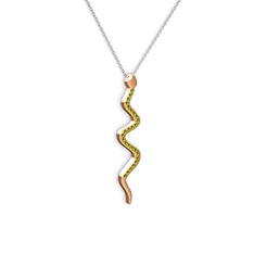 Peridot 18 ayar rose altın kolye (40 cm beyaz altın rolo zincir)