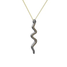Retil Yılan Kolye - Dumanlı kuvars 925 ayar siyah rodyum kaplama gümüş kolye (40 cm gümüş rolo zincir) #1qahx68