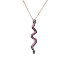 Retil Yılan Kolye - Rodolit garnet 925 ayar siyah rodyum kaplama gümüş kolye (40 cm rose altın rolo zincir) #1u918i5