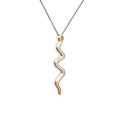 Beyaz zirkon 8 ayar rose altın kolye (40 cm gümüş rolo zincir)