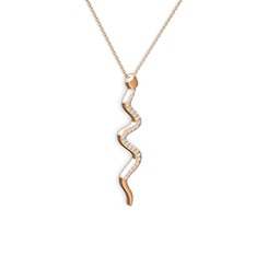 Retil Yılan Kolye - Beyaz zirkon 8 ayar rose altın kolye (40 cm rose altın rolo zincir) #1w7uj86