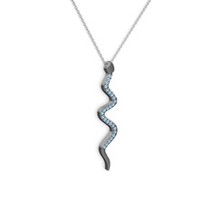 Retil Yılan Kolye - Akuamarin 925 ayar siyah rodyum kaplama gümüş kolye (40 cm beyaz altın rolo zincir) #1wu9k9k