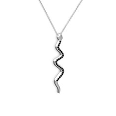 Retil Yılan Kolye - Siyah zirkon 8 ayar beyaz altın kolye (40 cm beyaz altın rolo zincir) #1wvlkdp