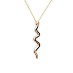 Retil Yılan Kolye - Siyah zirkon 8 ayar rose altın kolye (40 cm altın rolo zincir) #1xtilx0