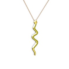 Retil Yılan Kolye - Peridot 8 ayar altın kolye (40 cm rose altın rolo zincir) #1yedglj