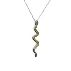 Peridot 925 ayar siyah rodyum kaplama gümüş kolye (40 cm beyaz altın rolo zincir)