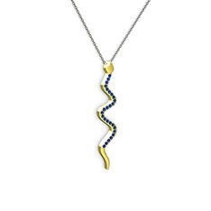 Retil Yılan Kolye - Lab safir 925 ayar altın kaplama gümüş kolye (40 cm gümüş rolo zincir) #48lnrx