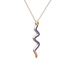Retil Yılan Kolye - Lab safir 925 ayar rose altın kaplama gümüş kolye (40 cm rose altın rolo zincir) #5s23mk