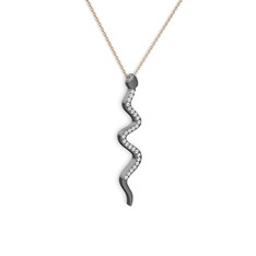 Pırlanta 925 ayar siyah rodyum kaplama gümüş kolye (0.286 karat, 40 cm rose altın rolo zincir)