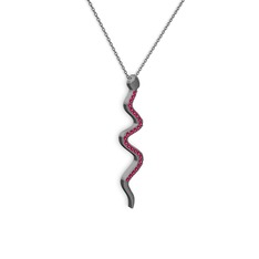 Rodolit garnet 925 ayar siyah rodyum kaplama gümüş kolye (40 cm gümüş rolo zincir)