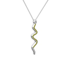 Retil Yılan Kolye - Peridot 8 ayar beyaz altın kolye (40 cm beyaz altın rolo zincir) #6koko7