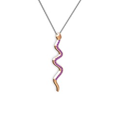 Retil Yılan Kolye - Ametist 18 ayar rose altın kolye (40 cm gümüş rolo zincir) #6ktota