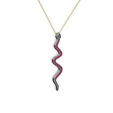 Rodolit garnet 925 ayar siyah rodyum kaplama gümüş kolye (40 cm altın rolo zincir)