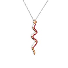 Retil Yılan Kolye - Rodolit garnet 8 ayar rose altın kolye (40 cm beyaz altın rolo zincir) #85h8za