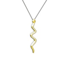 Retil Yılan Kolye - Beyaz zirkon 8 ayar altın kolye (40 cm gümüş rolo zincir) #87614f