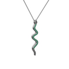 Retil Yılan Kolye - Yeşil kuvars 925 ayar siyah rodyum kaplama gümüş kolye (40 cm gümüş rolo zincir) #8yzma