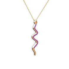 Ametist 925 ayar rose altın kaplama gümüş kolye (40 cm altın rolo zincir)