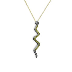 Peridot 925 ayar siyah rodyum kaplama gümüş kolye (40 cm altın rolo zincir)