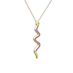 Retil Yılan Kolye - Ametist 18 ayar altın kolye (40 cm rose altın rolo zincir) #ch2p2u