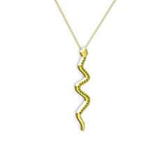 Retil Yılan Kolye - Peridot 18 ayar altın kolye (40 cm gümüş rolo zincir) #ei90ol