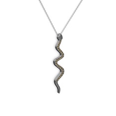 Retil Yılan Kolye - Dumanlı kuvars 925 ayar siyah rodyum kaplama gümüş kolye (40 cm beyaz altın rolo zincir) #fybgva